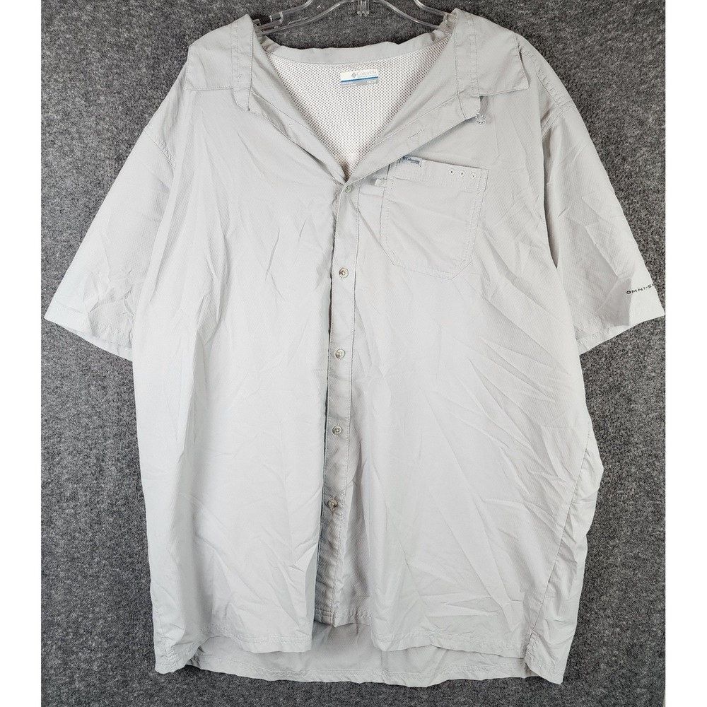 Columbia Shirt Mens 3X PFG Tamiami II Grey Short Sleeve Button Down EUC